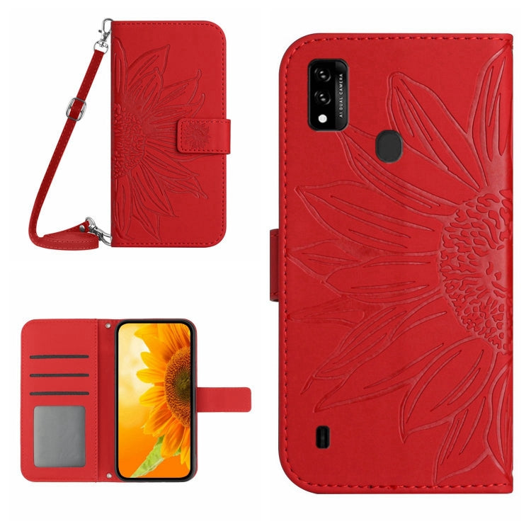 For ZTE Blade A51/A7P Skin Feel Sun Flower Pattern Flip Leather Phone Case with Lanyard