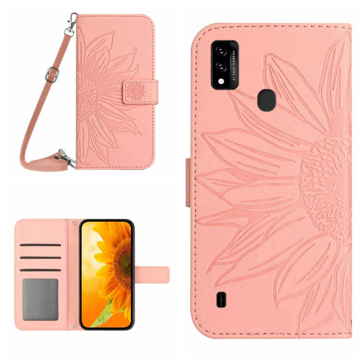For ZTE Blade A51/A7P Skin Feel Sun Flower Pattern Flip Leather Phone Case with Lanyard
