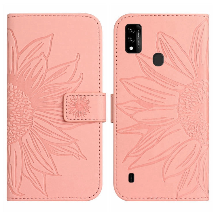 For ZTE Blade A51/A7P Skin Feel Sun Flower Pattern Flip Leather Phone Case with Lanyard