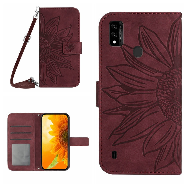 For ZTE Blade A51/A7P Skin Feel Sun Flower Pattern Flip Leather Phone Case with Lanyard