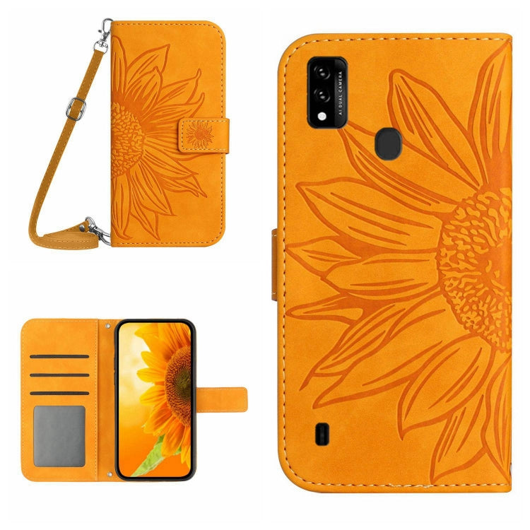 For ZTE Blade A51/A7P Skin Feel Sun Flower Pattern Flip Leather Phone Case with Lanyard