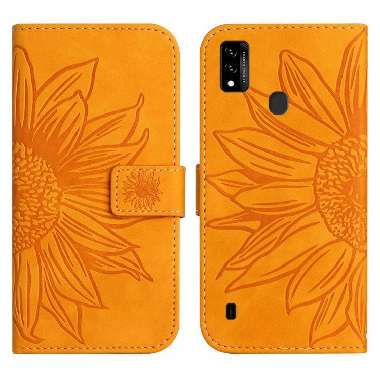 For ZTE Blade A51/A7P Skin Feel Sun Flower Pattern Flip Leather Phone Case with Lanyard