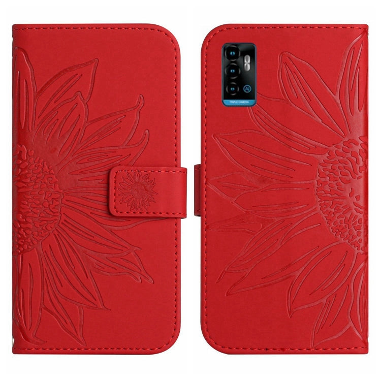 For ZTE Blade A71 Skin Feel Sun Flower Pattern Flip Leather Phone Case with Lanyard