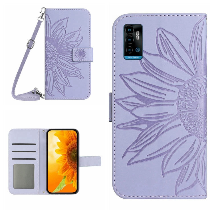 For ZTE Blade A71 Skin Feel Sun Flower Pattern Flip Leather Phone Case with Lanyard