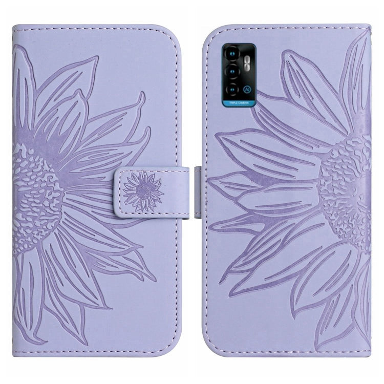 For ZTE Blade A71 Skin Feel Sun Flower Pattern Flip Leather Phone Case with Lanyard