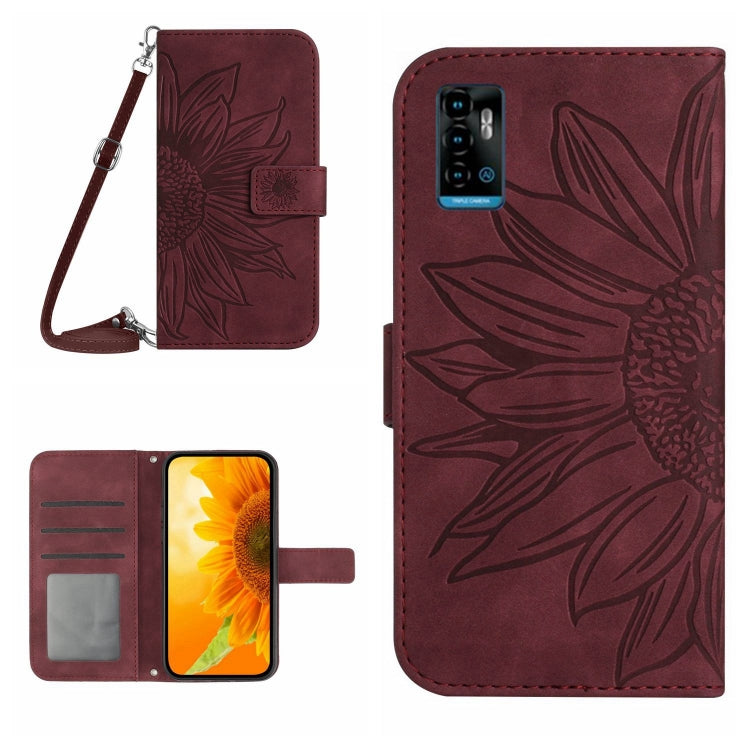 For ZTE Blade A71 Skin Feel Sun Flower Pattern Flip Leather Phone Case with Lanyard