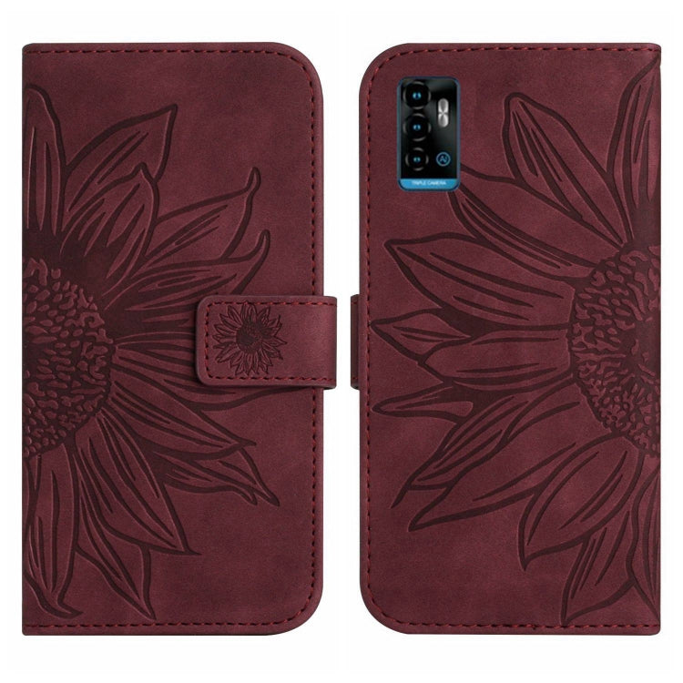 For ZTE Blade A71 Skin Feel Sun Flower Pattern Flip Leather Phone Case with Lanyard