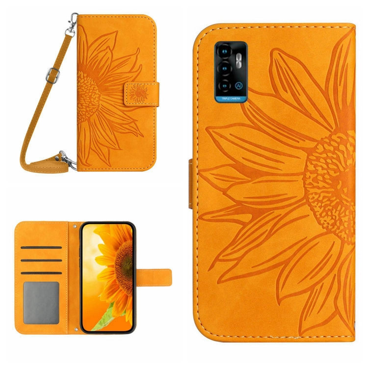 For ZTE Blade A71 Skin Feel Sun Flower Pattern Flip Leather Phone Case with Lanyard