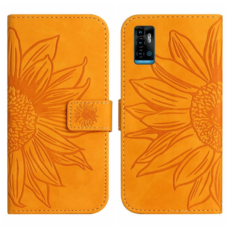 For ZTE Blade A71 Skin Feel Sun Flower Pattern Flip Leather Phone Case with Lanyard
