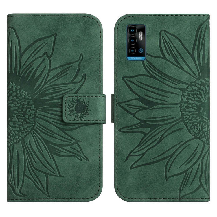For ZTE Blade A71 Skin Feel Sun Flower Pattern Flip Leather Phone Case with Lanyard