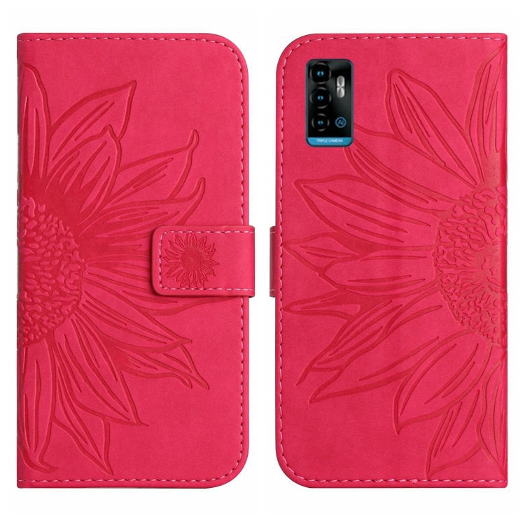 For ZTE Blade A71 Skin Feel Sun Flower Pattern Flip Leather Phone Case with Lanyard