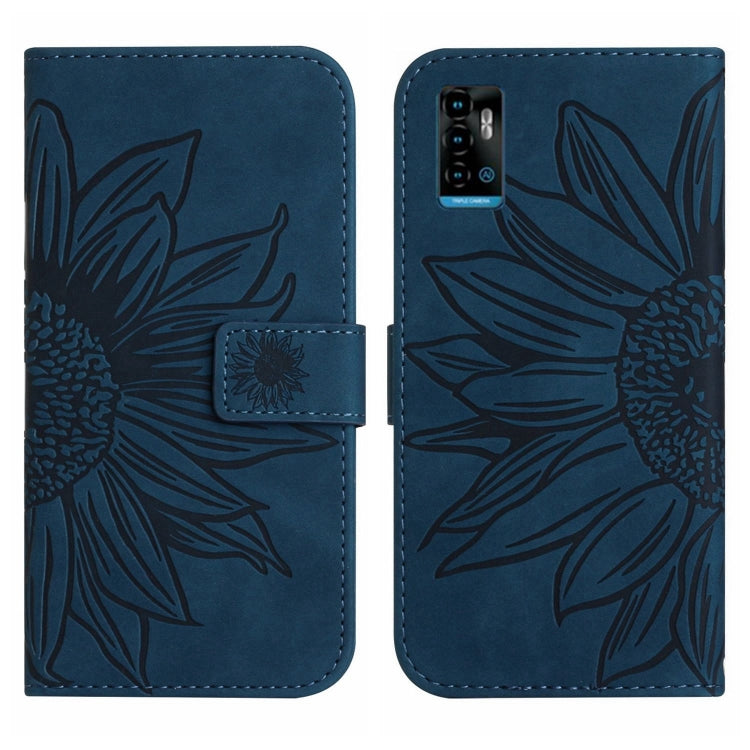 For ZTE Blade A71 Skin Feel Sun Flower Pattern Flip Leather Phone Case with Lanyard
