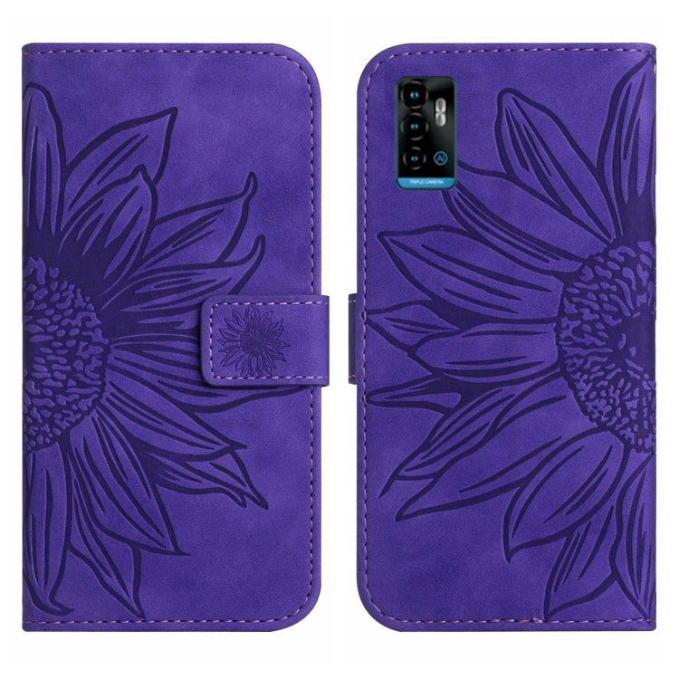 For ZTE Blade A71 Skin Feel Sun Flower Pattern Flip Leather Phone Case with Lanyard