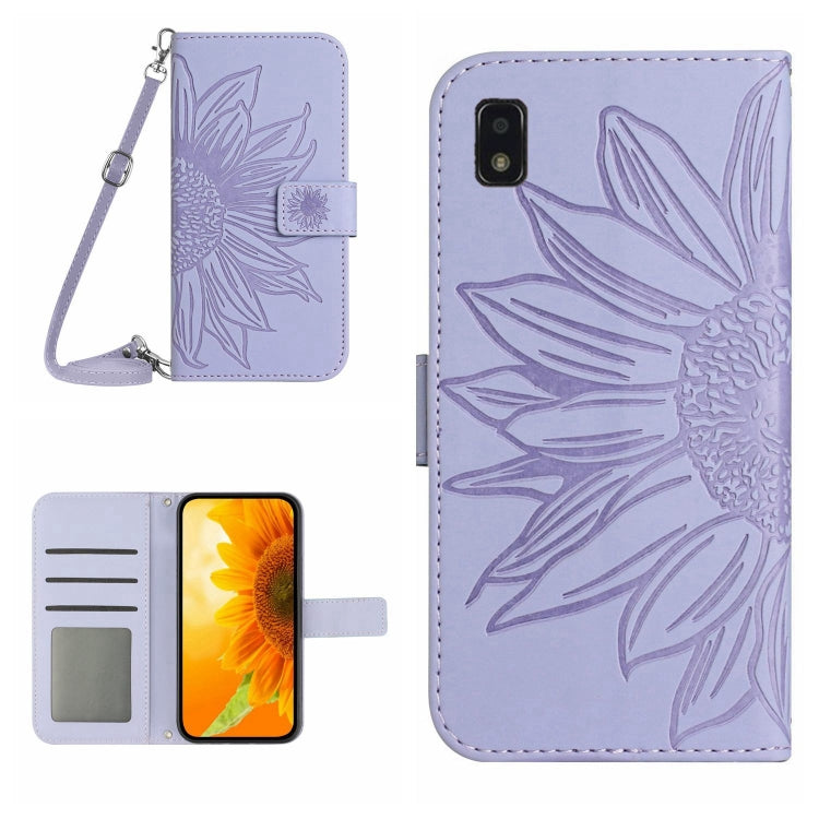 For ZTE Blade L210 Skin Feel Sun Flower Pattern Flip Leather Phone Case with Lanyard