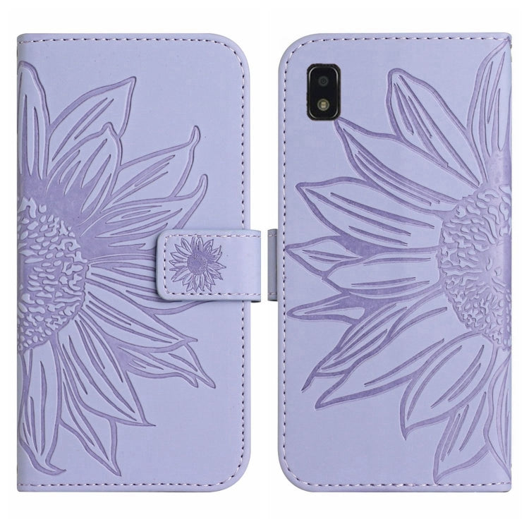 For ZTE Blade L210 Skin Feel Sun Flower Pattern Flip Leather Phone Case with Lanyard