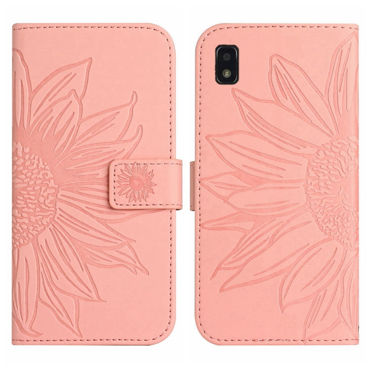 For ZTE Blade L210 Skin Feel Sun Flower Pattern Flip Leather Phone Case with Lanyard