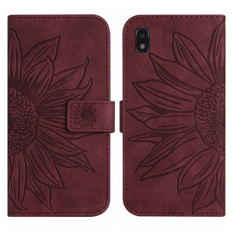 For ZTE Blade L210 Skin Feel Sun Flower Pattern Flip Leather Phone Case with Lanyard