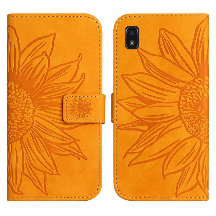 For ZTE Blade L210 Skin Feel Sun Flower Pattern Flip Leather Phone Case with Lanyard