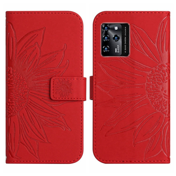 For ZTE Blade V30 Skin Feel Sun Flower Pattern Flip Leather Phone Case with Lanyard