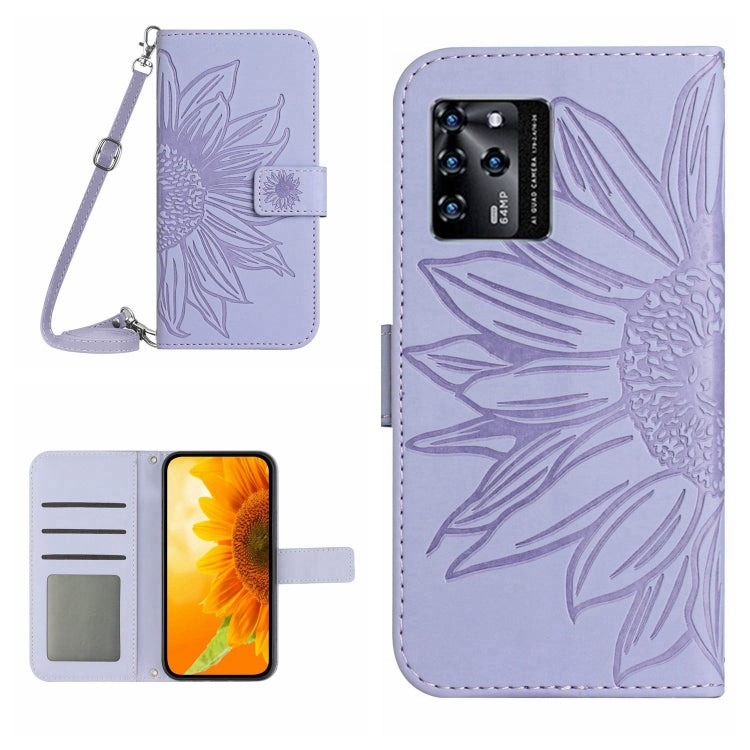 For ZTE Blade V30 Skin Feel Sun Flower Pattern Flip Leather Phone Case with Lanyard