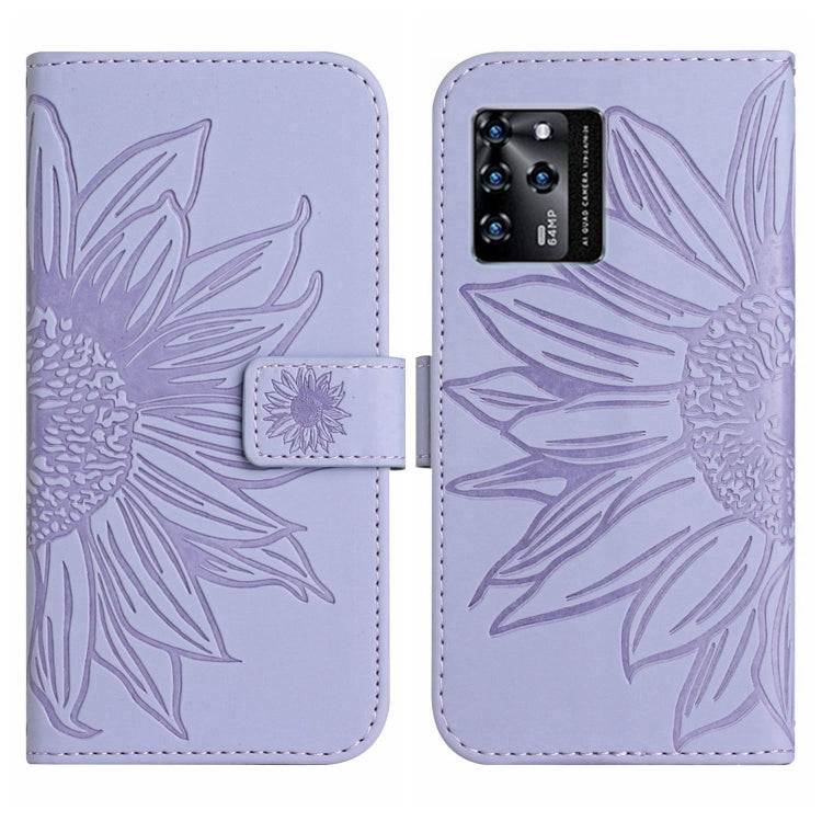 For ZTE Blade V30 Skin Feel Sun Flower Pattern Flip Leather Phone Case with Lanyard