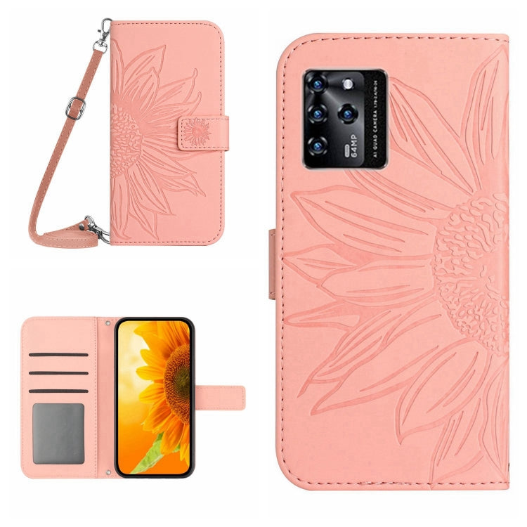 For ZTE Blade V30 Skin Feel Sun Flower Pattern Flip Leather Phone Case with Lanyard