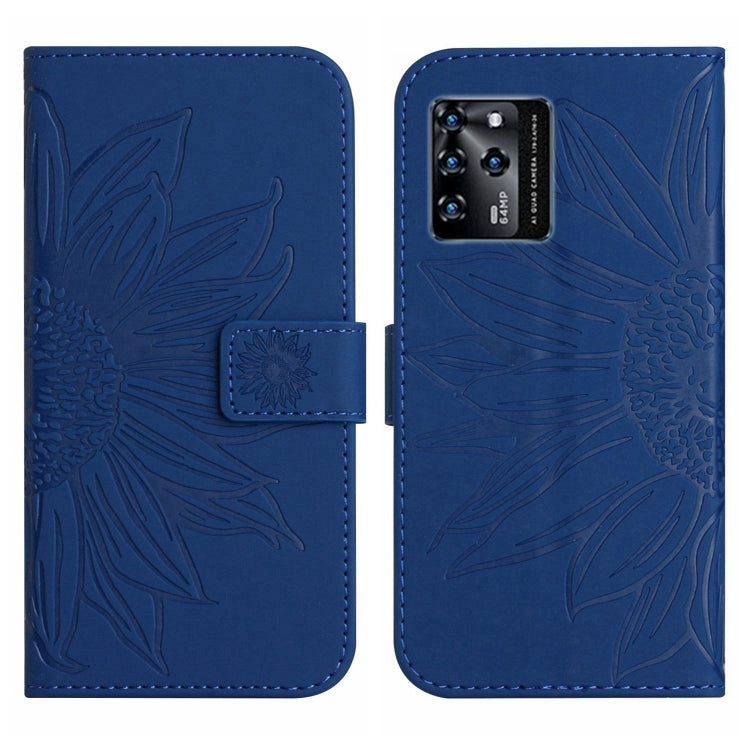 For ZTE Blade V30 Skin Feel Sun Flower Pattern Flip Leather Phone Case with Lanyard