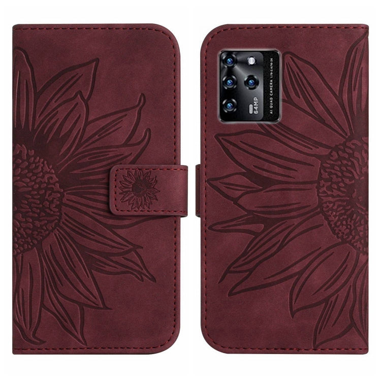 For ZTE Blade V30 Skin Feel Sun Flower Pattern Flip Leather Phone Case with Lanyard