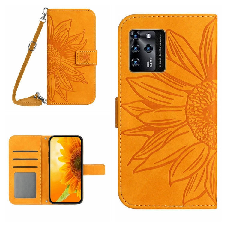 For ZTE Blade V30 Skin Feel Sun Flower Pattern Flip Leather Phone Case with Lanyard