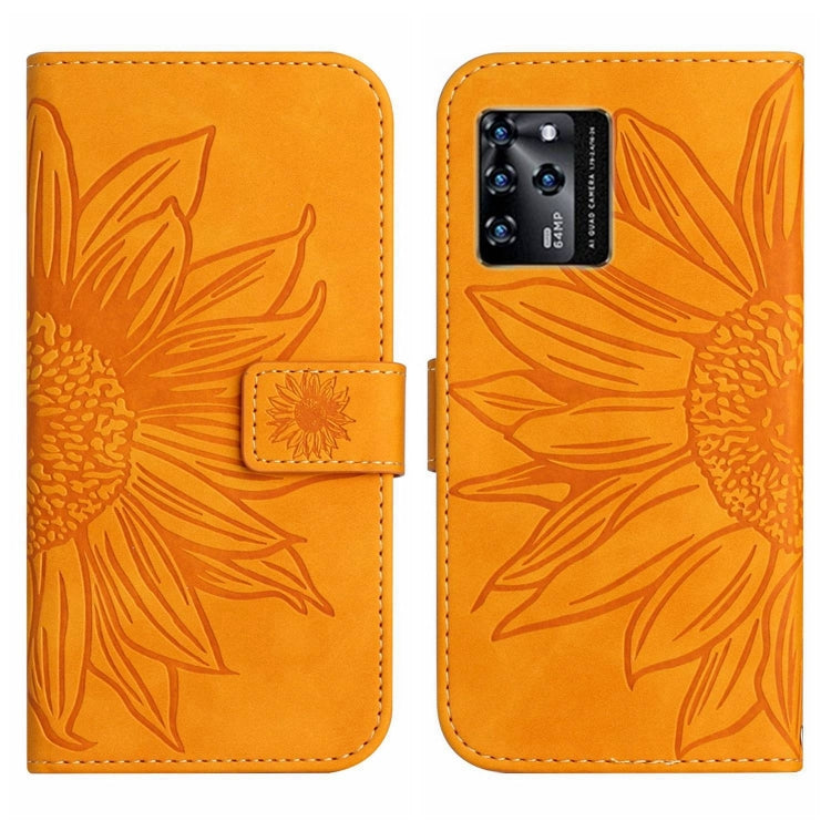 For ZTE Blade V30 Skin Feel Sun Flower Pattern Flip Leather Phone Case with Lanyard