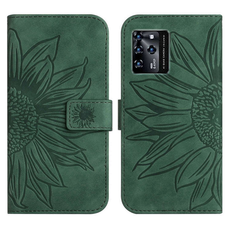 For ZTE Blade V30 Skin Feel Sun Flower Pattern Flip Leather Phone Case with Lanyard
