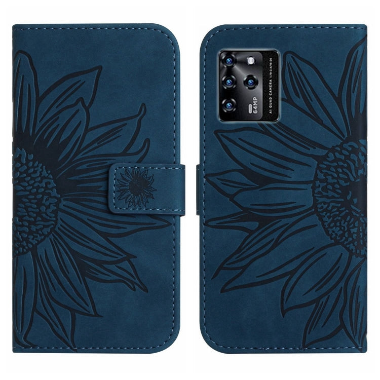 For ZTE Blade V30 Skin Feel Sun Flower Pattern Flip Leather Phone Case with Lanyard
