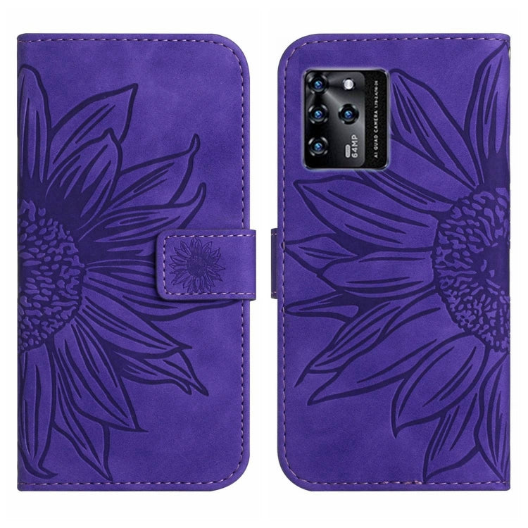 For ZTE Blade V30 Skin Feel Sun Flower Pattern Flip Leather Phone Case with Lanyard