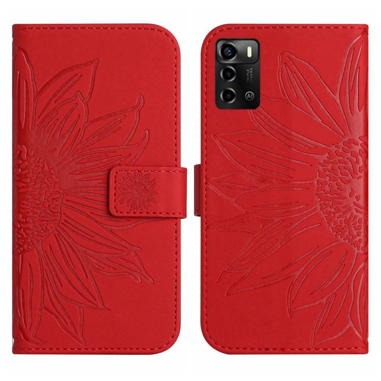 For ZTE Blade V40 Vita / A72 Skin Feel Sun Flower Pattern Flip Leather Phone Case with Lanyard