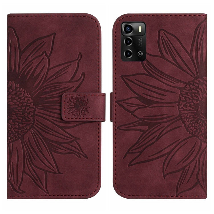 For ZTE Blade V40 Vita / A72 Skin Feel Sun Flower Pattern Flip Leather Phone Case with Lanyard