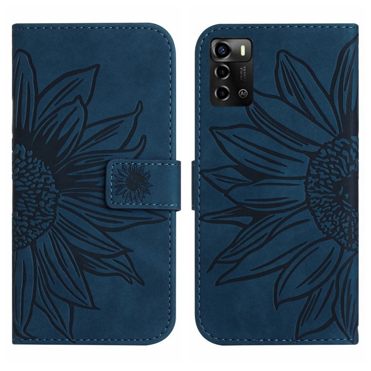 For ZTE Blade V40 Vita / A72 Skin Feel Sun Flower Pattern Flip Leather Phone Case with Lanyard
