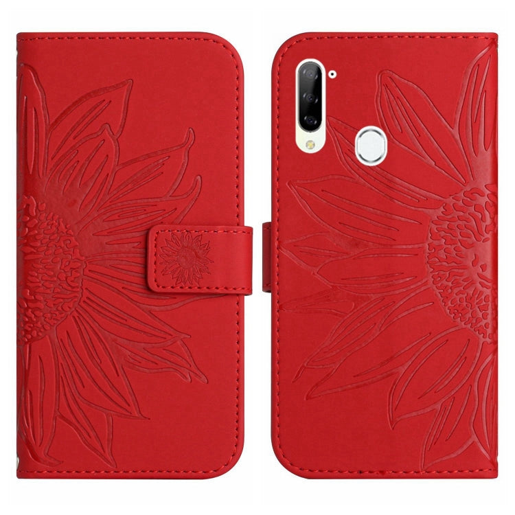 For ZTE Libero 5G Skin Feel Sun Flower Pattern Flip Leather Phone Case with Lanyard