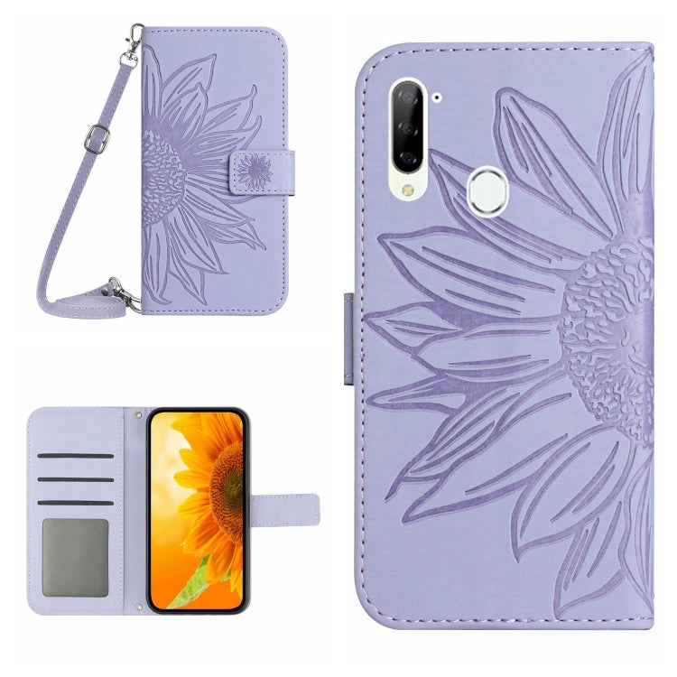 For ZTE Libero 5G Skin Feel Sun Flower Pattern Flip Leather Phone Case with Lanyard