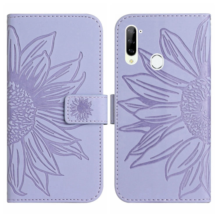 For ZTE Libero 5G Skin Feel Sun Flower Pattern Flip Leather Phone Case with Lanyard