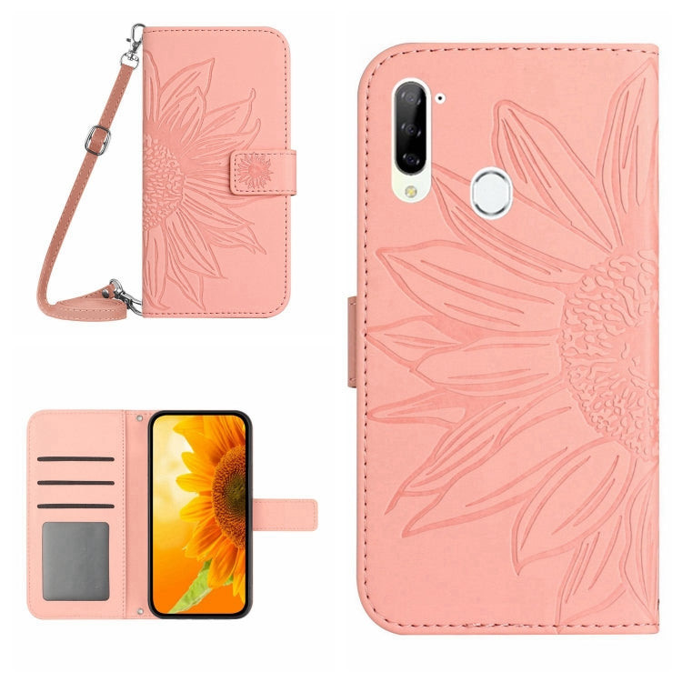 For ZTE Libero 5G Skin Feel Sun Flower Pattern Flip Leather Phone Case with Lanyard