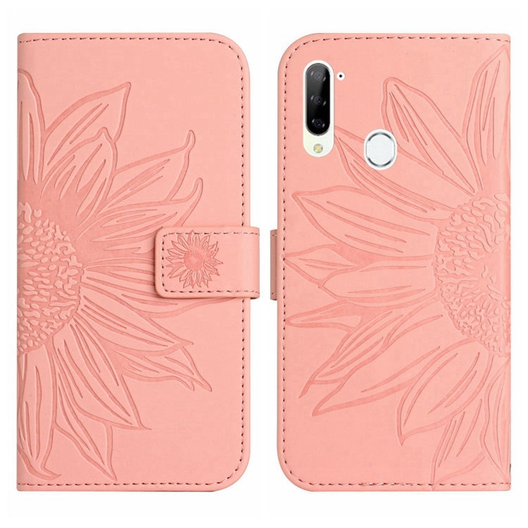 For ZTE Libero 5G Skin Feel Sun Flower Pattern Flip Leather Phone Case with Lanyard