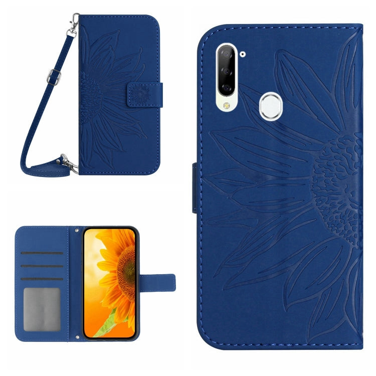 For ZTE Libero 5G Skin Feel Sun Flower Pattern Flip Leather Phone Case with Lanyard