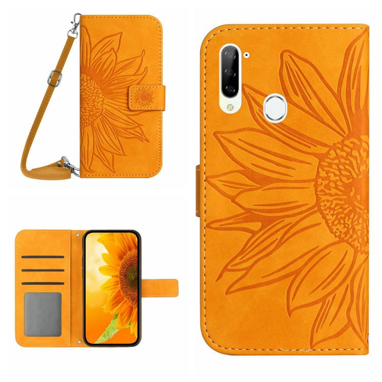 For ZTE Libero 5G Skin Feel Sun Flower Pattern Flip Leather Phone Case with Lanyard