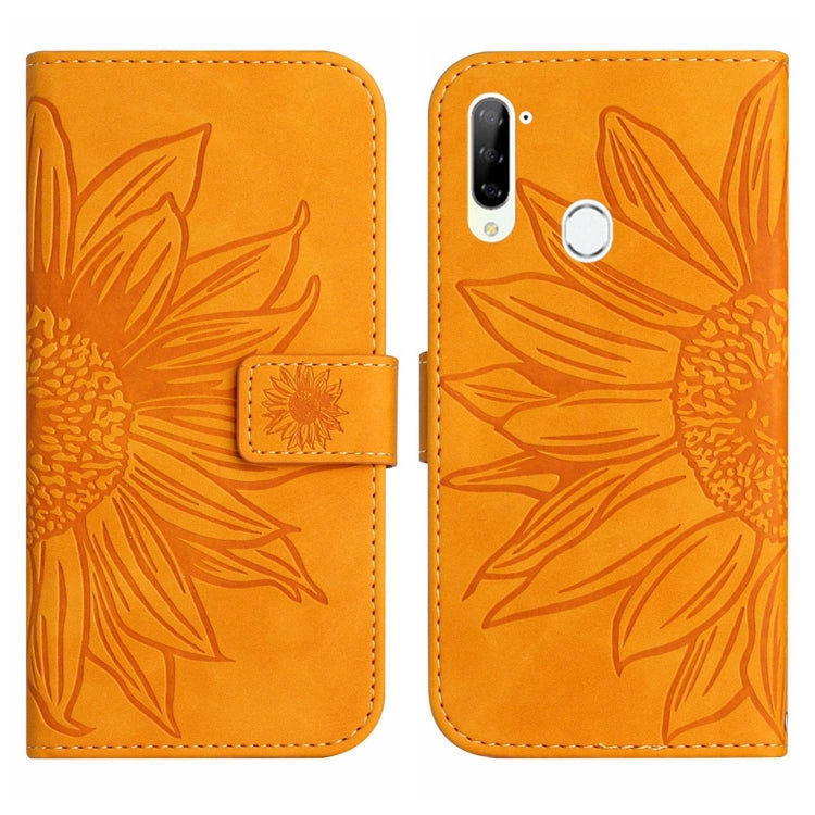 For ZTE Libero 5G Skin Feel Sun Flower Pattern Flip Leather Phone Case with Lanyard