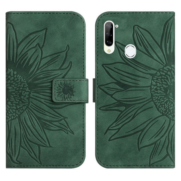 For ZTE Libero 5G Skin Feel Sun Flower Pattern Flip Leather Phone Case with Lanyard