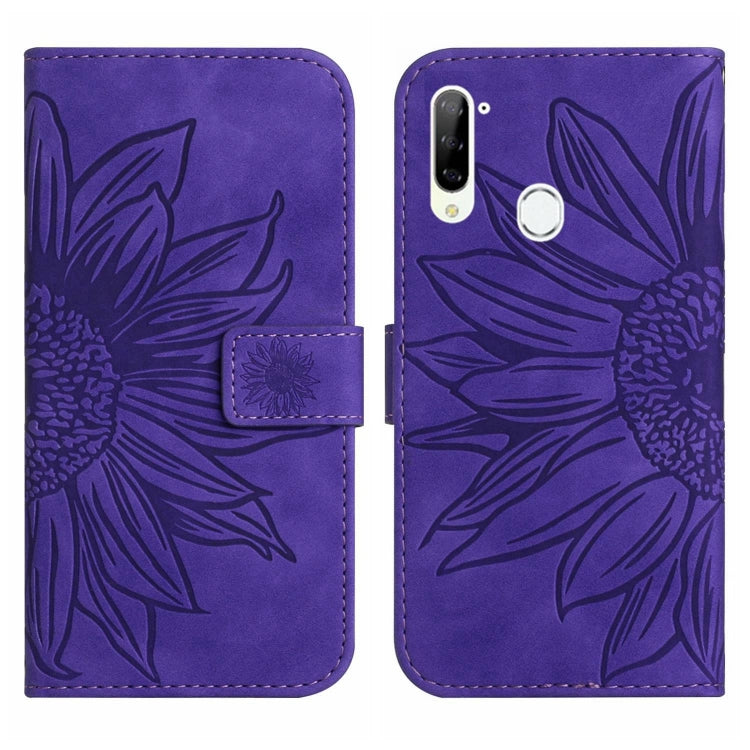 For ZTE Libero 5G Skin Feel Sun Flower Pattern Flip Leather Phone Case with Lanyard