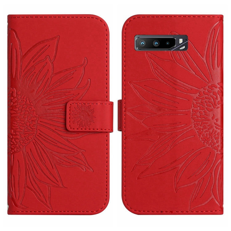 For Asus ROG Phone 3 ZS661KS Skin Feel Sun Flower Pattern Flip Leather Phone Case with Lanyard