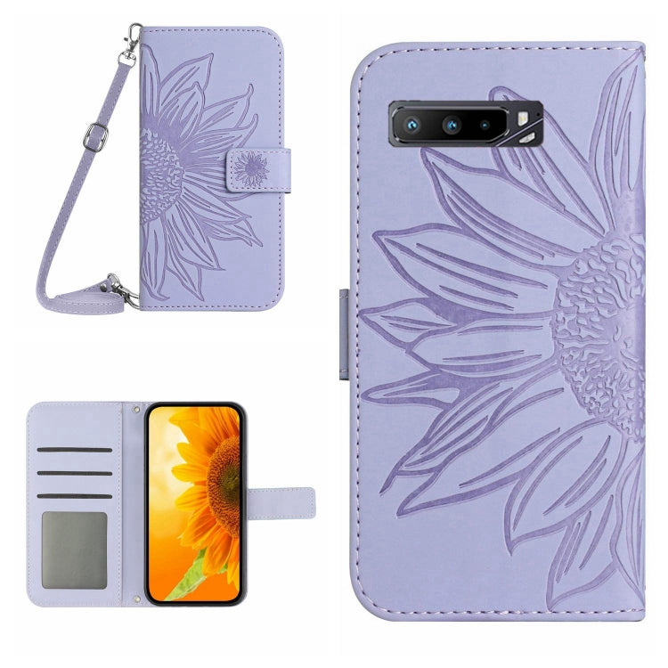 For Asus ROG Phone 3 ZS661KS Skin Feel Sun Flower Pattern Flip Leather Phone Case with Lanyard