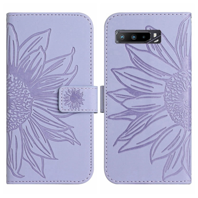 For Asus ROG Phone 3 ZS661KS Skin Feel Sun Flower Pattern Flip Leather Phone Case with Lanyard