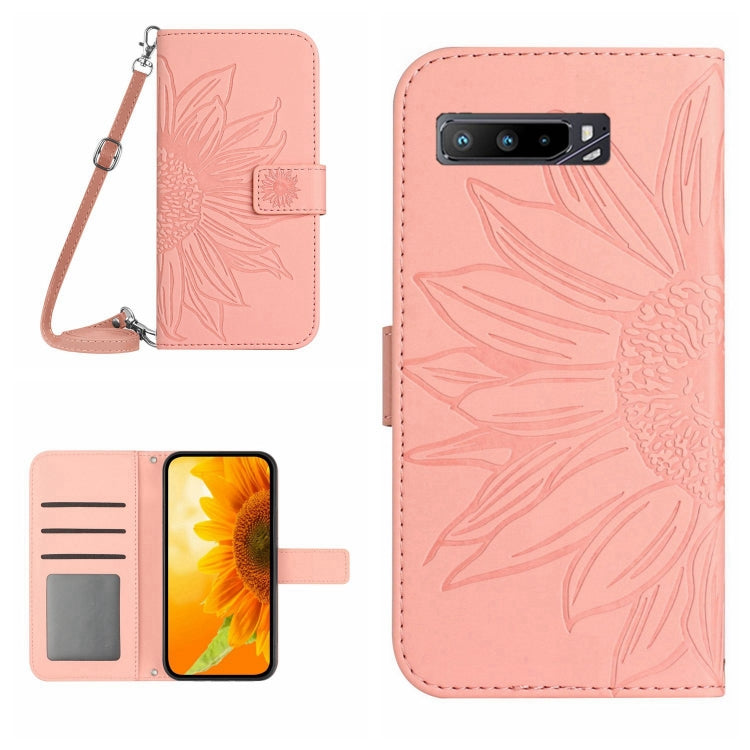 For Asus ROG Phone 3 ZS661KS Skin Feel Sun Flower Pattern Flip Leather Phone Case with Lanyard
